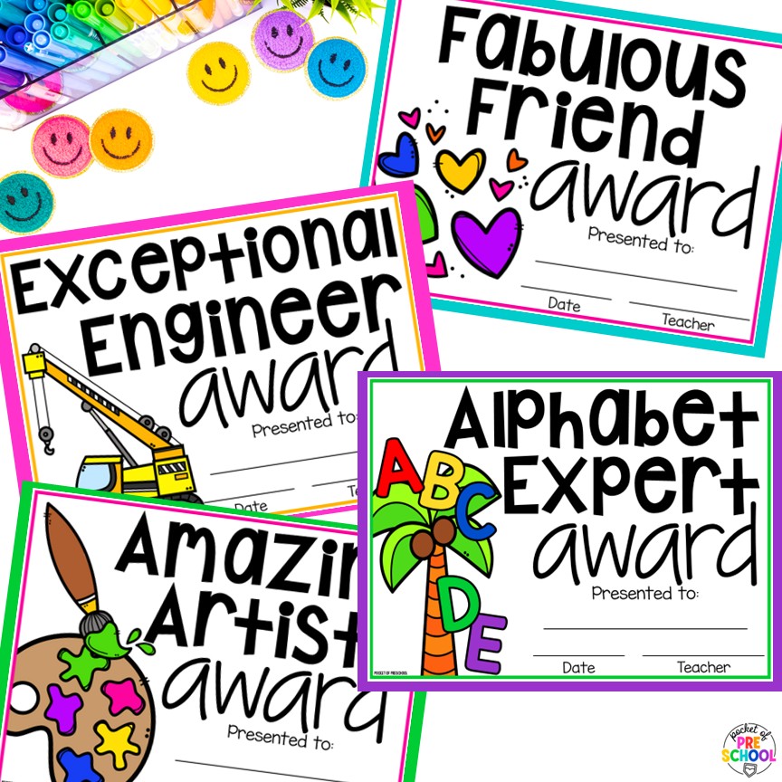 End of the Year Awards EDITABLE for Preschool, TK, Pre-K, Kindergarten, and 1st 10 End-of-the-year awards are the perfect way to celebrate the end of the year with your students, and these end-of-the-year awards are made for little learners: preschool, pre-k, TK, kindergarten, and first grade. All awards are fun and focus on something positive about the student.