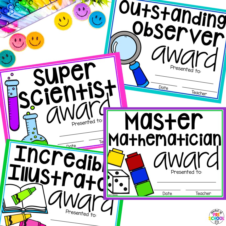End of the Year Awards EDITABLE for Preschool, TK, Pre-K, Kindergarten, and 1st 9 End-of-the-year awards are the perfect way to celebrate the end of the year with your students, and these end-of-the-year awards are made for little learners: preschool, pre-k, TK, kindergarten, and first grade. All awards are fun and focus on something positive about the student.
