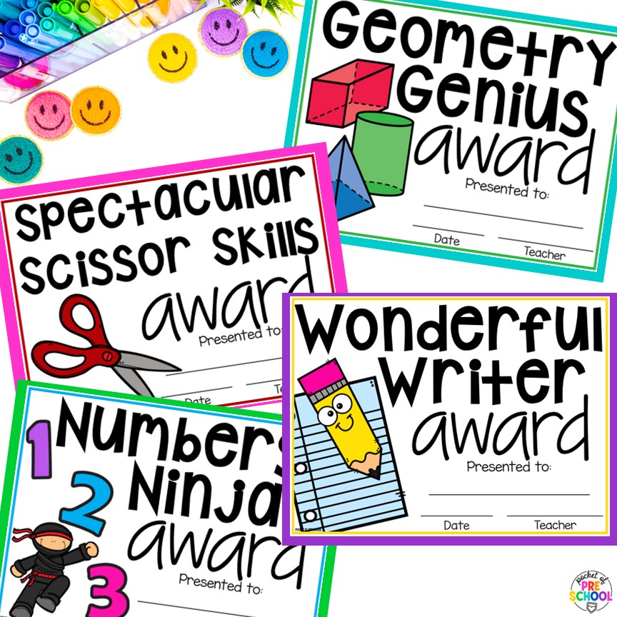 End of the Year Awards EDITABLE for Preschool, TK, Pre-K, Kindergarten, and 1st 8 End-of-the-year awards are the perfect way to celebrate the end of the year with your students, and these end-of-the-year awards are made for little learners: preschool, pre-k, TK, kindergarten, and first grade. All awards are fun and focus on something positive about the student.