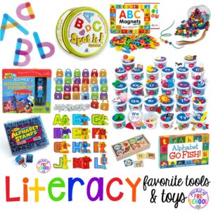My favorite literacy tools and toys for preschool, pre-k, and kindergarten students.