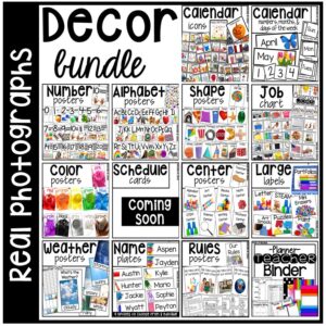 Classroom décor with real photographs for preschool, pre-k, and kindergarten rooms