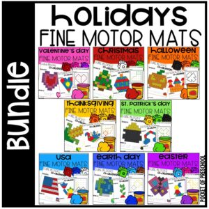 Holiday Fine Motor Mats Bundle for preschool, pre-k, and kindergarten students to develop fine motor skills