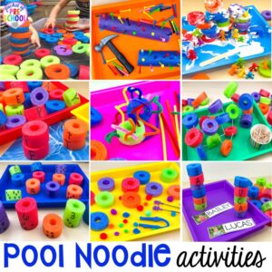 15 Pool Noodle activities that TEACH literacy, math, science, STEM, art, fine motor, and more for preschool, pre-k, and kindergarten.