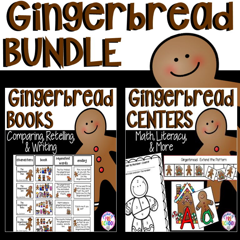 Gingerbread Bundle! Math and Literacy Centers plus Book Buddy Comprehension Unit for preschool, pre-k, and kindergarten students