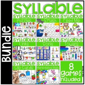 Syllable bundle with 8 games included for little learners to practice syllables.