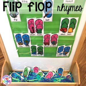 Summer flip flop rhymes plus tons of summer themed activities your preschool, pre-k, and kindergarten kiddos will LOVE! #preschool #pre-k #summertheme