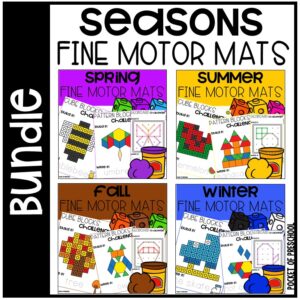 Seasons Fine Motor Math Mats for preschool, pre-k, and kindergarten students to develop fine motor skills