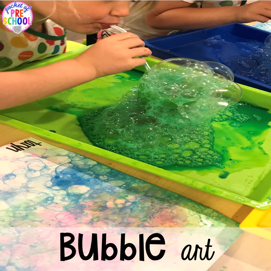 Bubble art plus tons of summer themed activities your preschool, pre-k, and kindergarten kiddos will LOVE! #preschool #pre-k #summertheme
