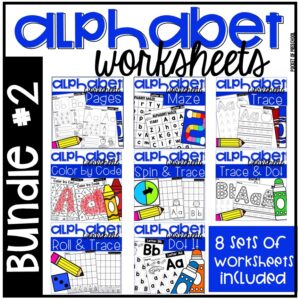 Alphabet worksheets make learning uppercase and lowercase letters FUN! It's a fun way to get students to practice matching letters and finding letters to practice letter identification, tracing letters and writing letters to practice letter formation, and exploring beginning letter sounds to build phonemic awareness skills.