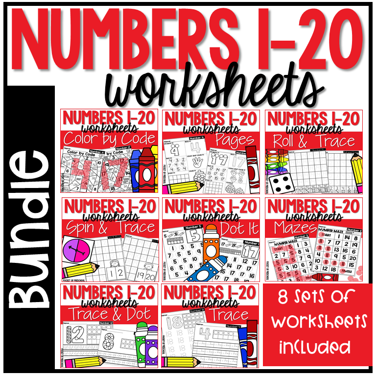 Get over 200 worksheets to practice the numbers 1-20 with your preschool, pre-k, and kindergarten students