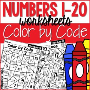 Practice the numbers 1-20 with these color by code worksheets for preschool, pre-k, and kindergarten students