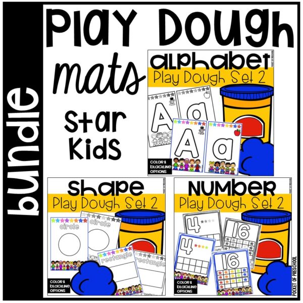 Play Dough Alphabet, Number, and Shape Mats Bundle for preschool, pre-k, and kindergarten students to learn through play