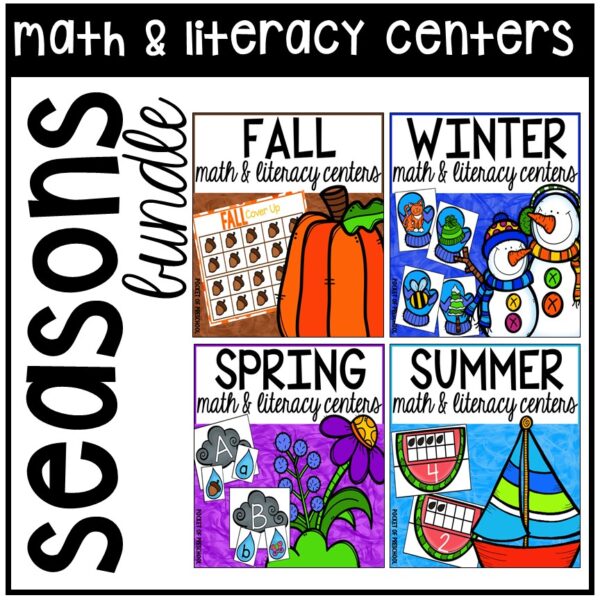 Seasons Math and Literacy Centers BUNDLE for Preschool, Pre-K, & Kindergarten