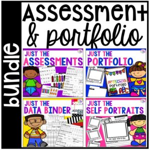 Assessment and Student Portfolio Bundle for preschool, pre-k, and kindergarten with data binder