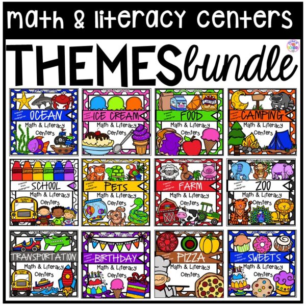 Theme Math and Literacy Centers BUNDLE for Preschool, Pre-K, TK, & Kindergarten