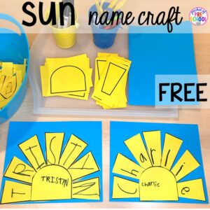 FREE sun name craft plus tons of summer themed activities your preschool, pre-k, and kindergarten kiddos will LOVE! #preschool #pre-k #summertheme