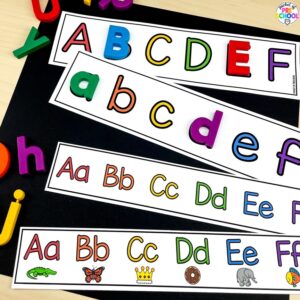 Alphabet strips to play games and help students explore letters in the preschool, pre-k, and kindergarten room.