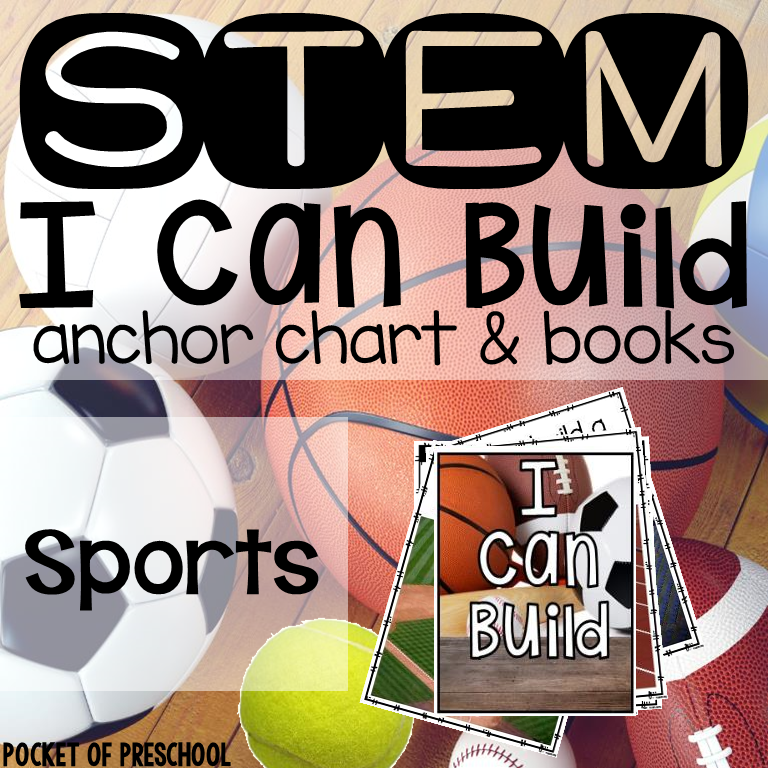 Sports STEM I can build cards for a great blocks prop in your preschool classroom.