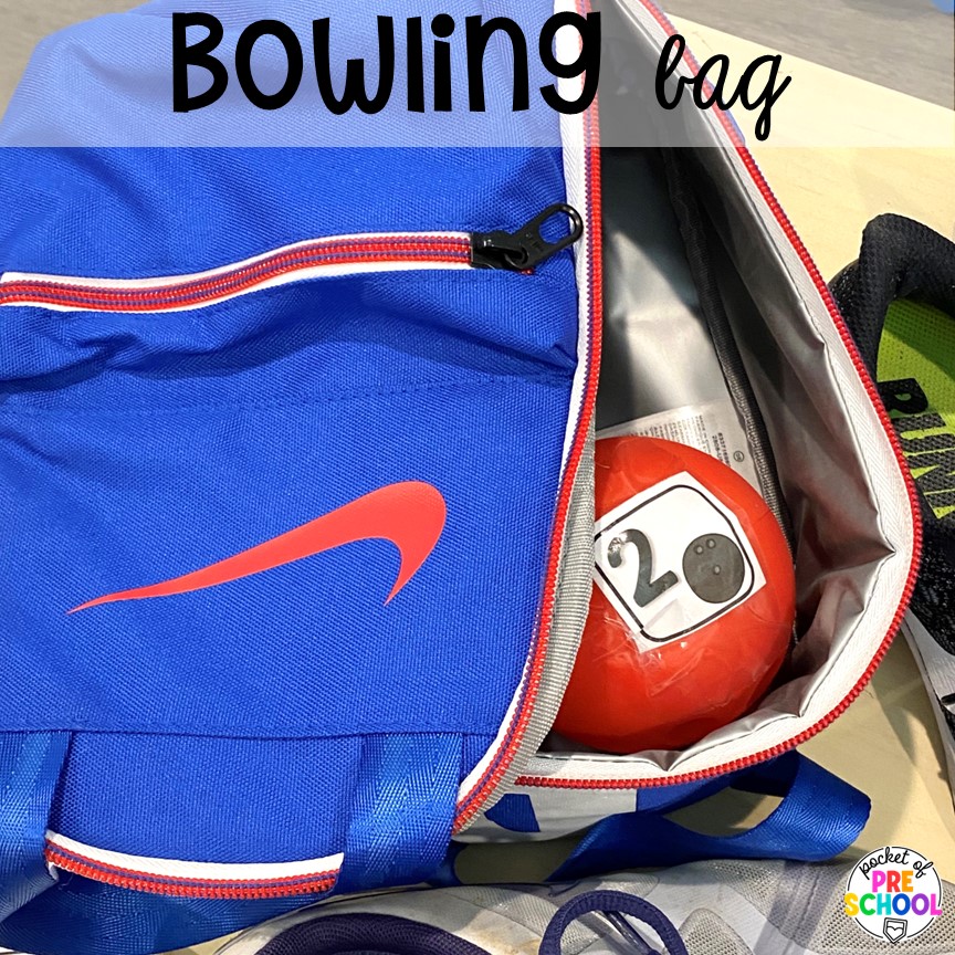 Create a bowling bag with old lunch boxes. Create a bowling alley dramatic play area in your preschool, pre-k, or kindergarten classroom for hours of play and social skills development.