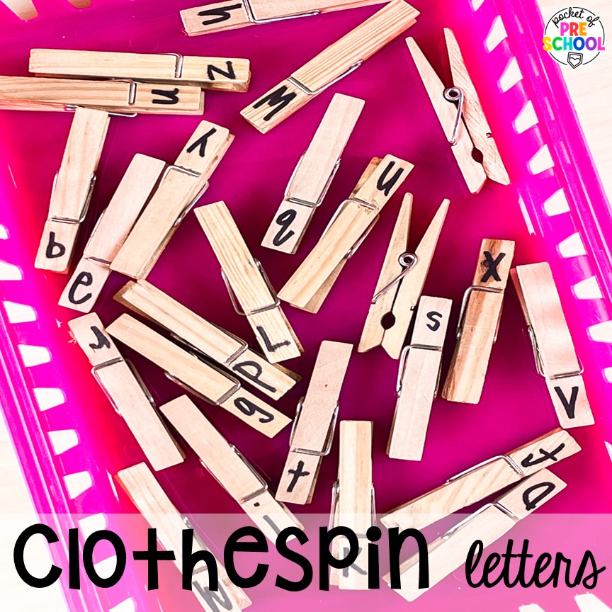Clothespin letters for little learners! DIY letter and number manipulatives that are easy on the budget and a huge hit in the preschool, pre-k, or kindergarten classroom!