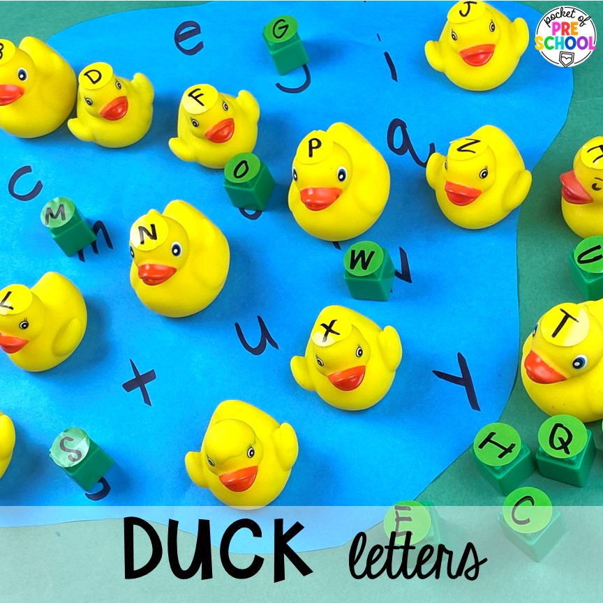 Duck letters for a pond theme. Check out this post for more DIY letter and number manipulatives for preschool, pre-k, and kindergarten classrooms.