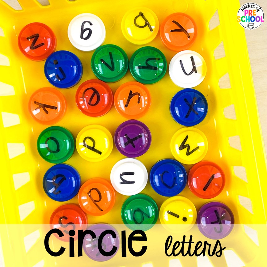 Stackable circle letters. DIY letter and number manipulatives that are easy on the budget and a huge hit in the preschool, pre-k, or kindergarten classroom!