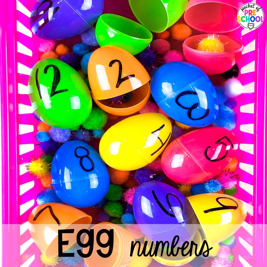 Egg numbers! DIY letter and number manipulatives that are easy on the budget and a huge hit in the preschool, pre-k, or kindergarten classroom!