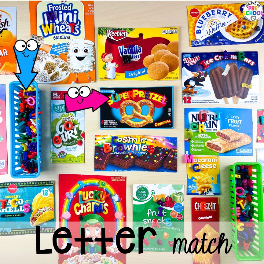 Letter Match activity for little learners. Check out this post for over 15 ideas to use environmental print in the preschool, pre-k, or kindergarten classroom. 