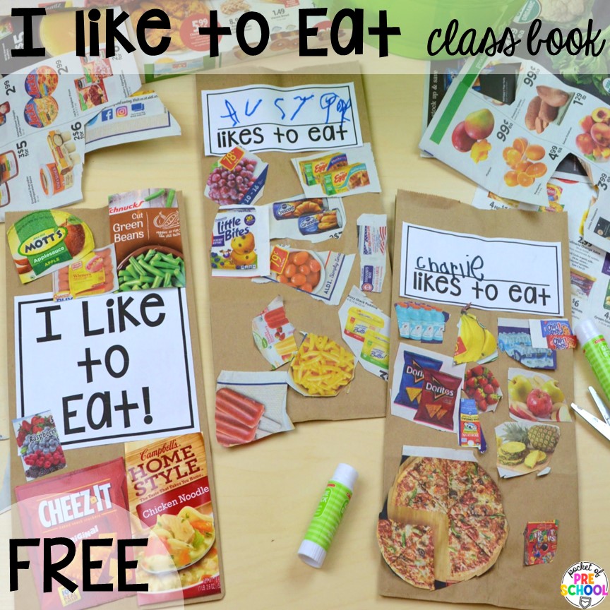 I like to eat class book to create classroom community and literacy exposure. Environmental print ideas for the preschool, pre-k, or kindergarten classroom. 