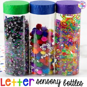 Letter sensory bottles for a fun way to expose learners to letters.