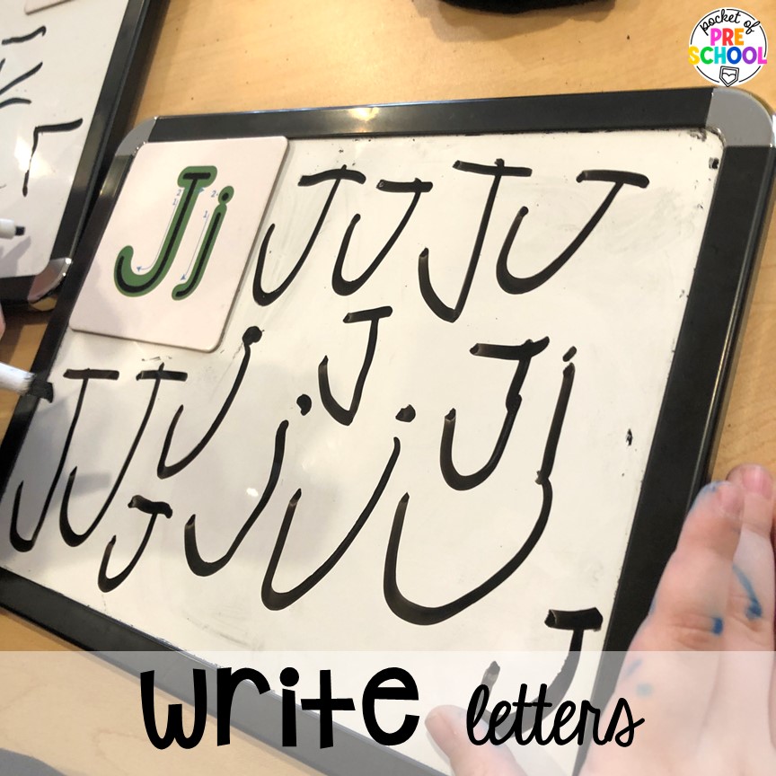 Writing letters during a fun game of musical chairs for little learners. Play letter musical chairs to engage your preschool, pre-k, or kindergarten students in literacy and gross movement.