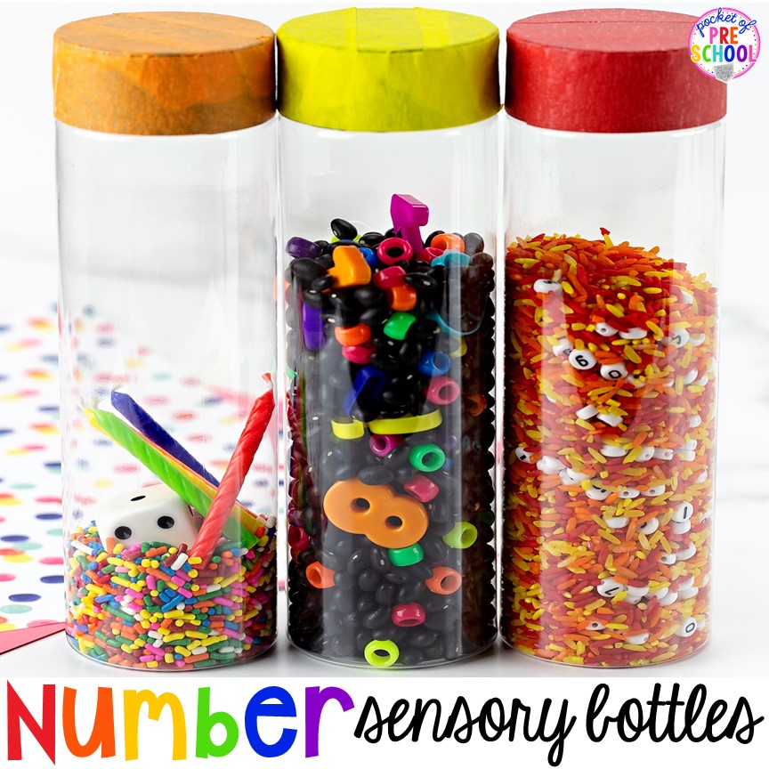 Create number sensory bottles to give preschool, pre-k, and kindergarten students another version of exposure and something fun to look at.