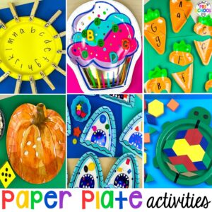 Paper Plate activities for preschool, pre-k, and kindergarten students to improve literacy, math, fine motor skills, and more!