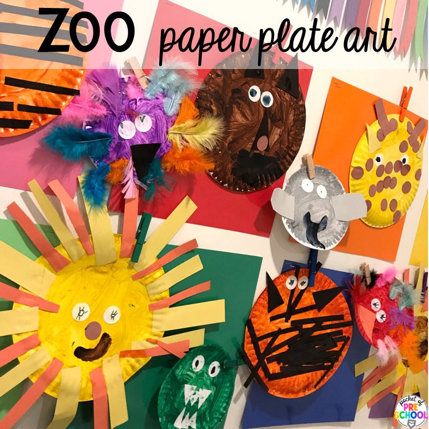 Zoo animals art project for little learners. Paper Plate activities for preschool, pre-k, and kindergarten students to improve literacy, math, fine motor skills, and more!