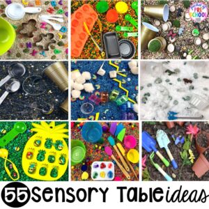 55 sensory table ideas; that's more than enough for the whole year! These are perfect for preschool, pre-k, and kindergarten students.