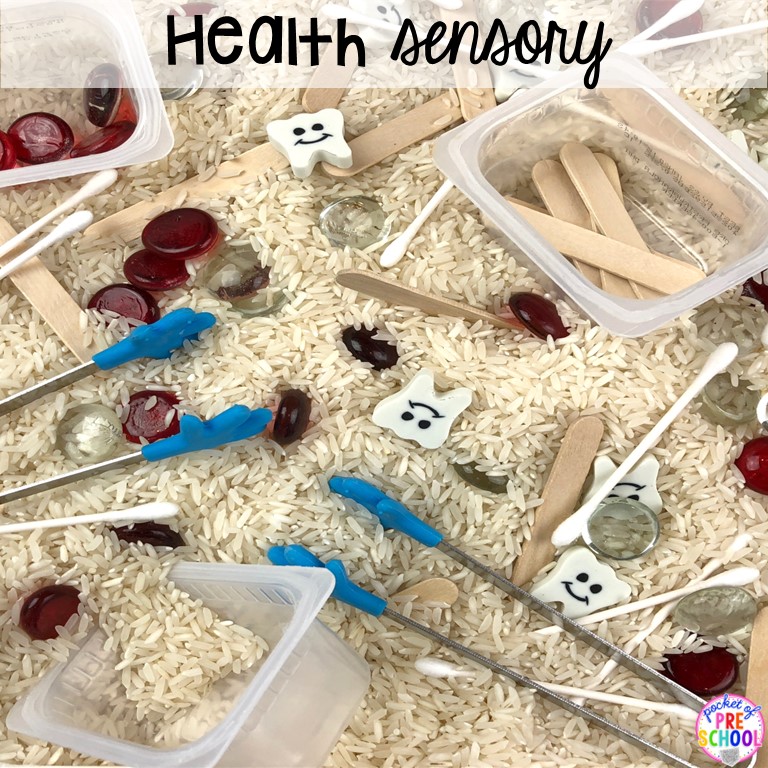 Health sensory bin plus 55 sensory bin ideas for the whole year! #sensorybin #sensorytable #sensory #sensoryplay #preschool #prek #kindergarten