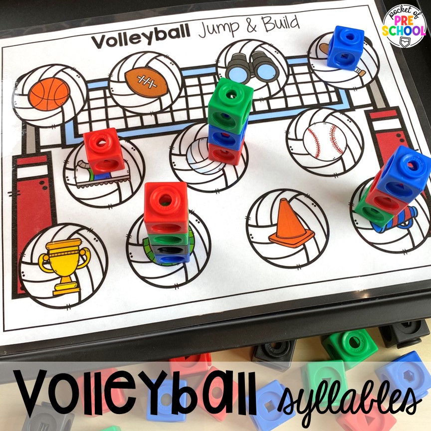 volleyball sport syllable sort! Sports themed preschool, pre-k, a& kindergarten activities for math, literacy, fine motor, and more!