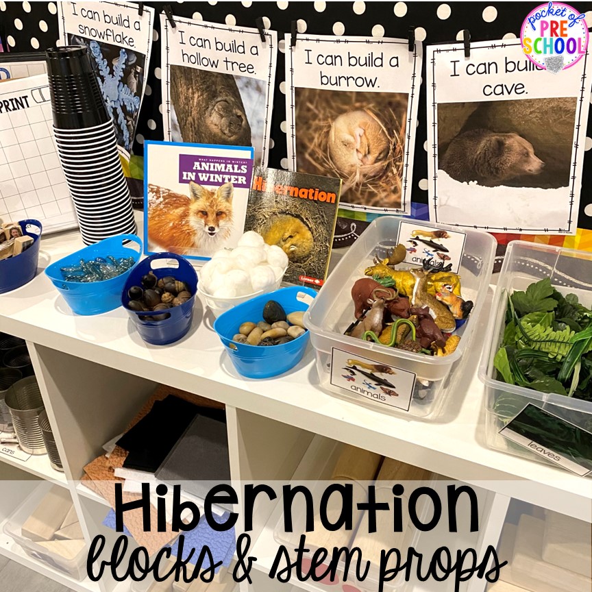 Set up your stem and block area with these hibernation themed props for preschool, pre-k, and kindergarten students.