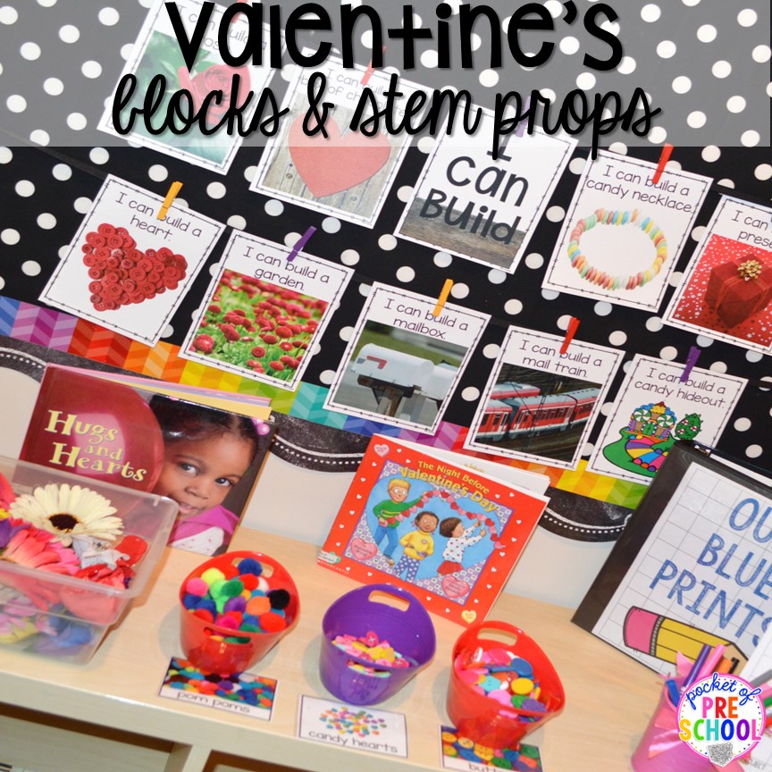 Set up your stem and block area with these Valentine's themed props for preschool, pre-k, and kindergarten students.