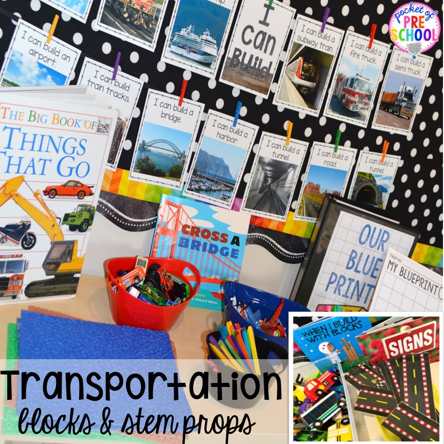 Set up your stem and block area with these transportation themed props for preschool, pre-k, and kindergarten students.