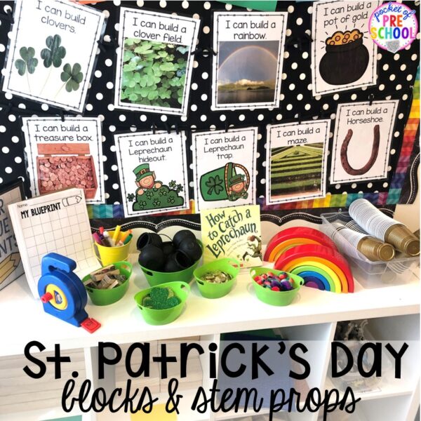 Set up your stem and block area with these St. Patrick's Day themed props for preschool, pre-k, and kindergarten students.
