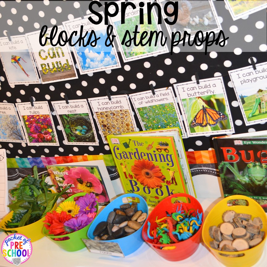 Set up your stem and block area with these spring themed props for preschool, pre-k, and kindergarten students.