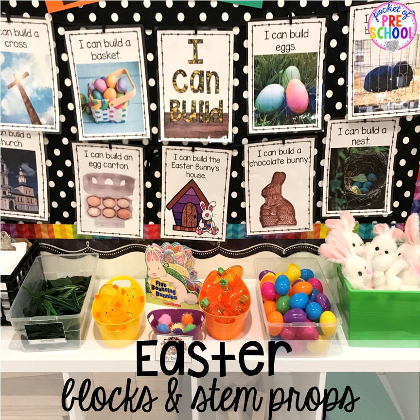 Set up your stem and block area with these Easter themed props for preschool, pre-k, and kindergarten students.