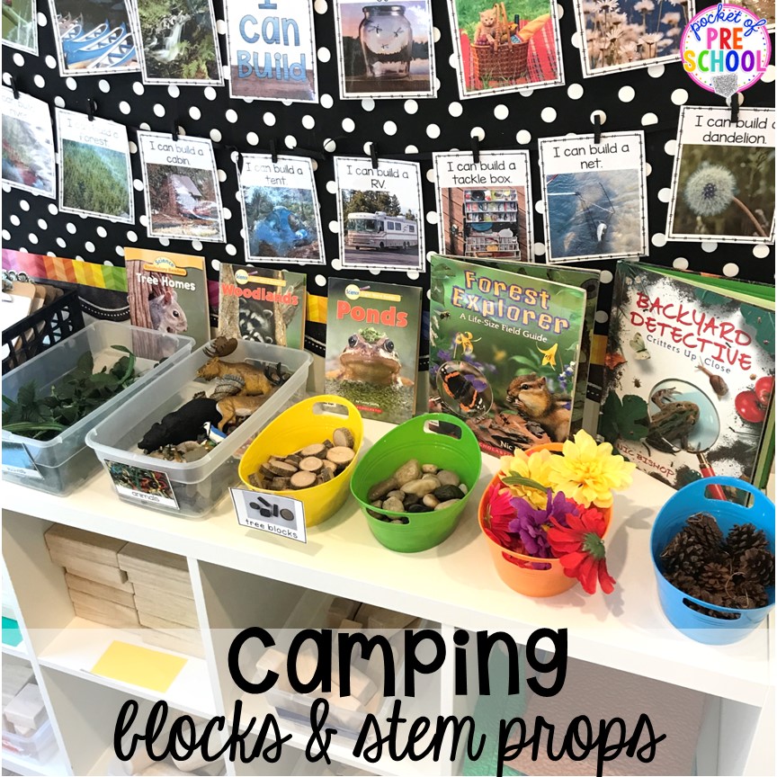 Set up your stem and block area with these camping themed props for preschool, pre-k, and kindergarten students.