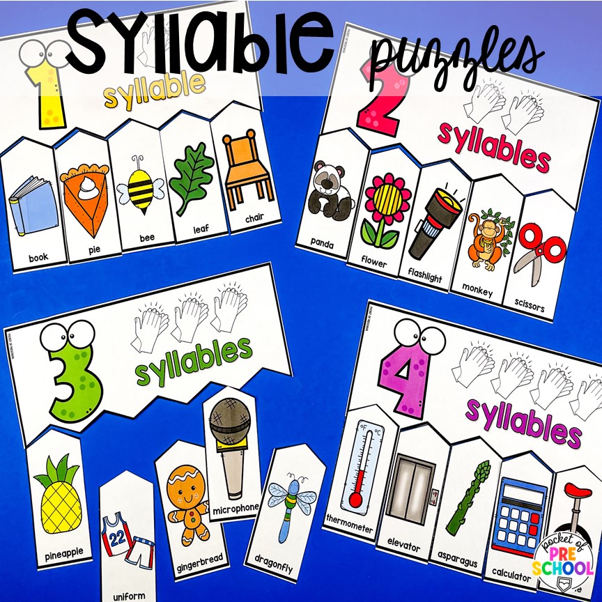 Syllable puzzles is a fun game for young children. Check out this post with over 15 syllable activities for preschool, pre-k, and kindergarten students.