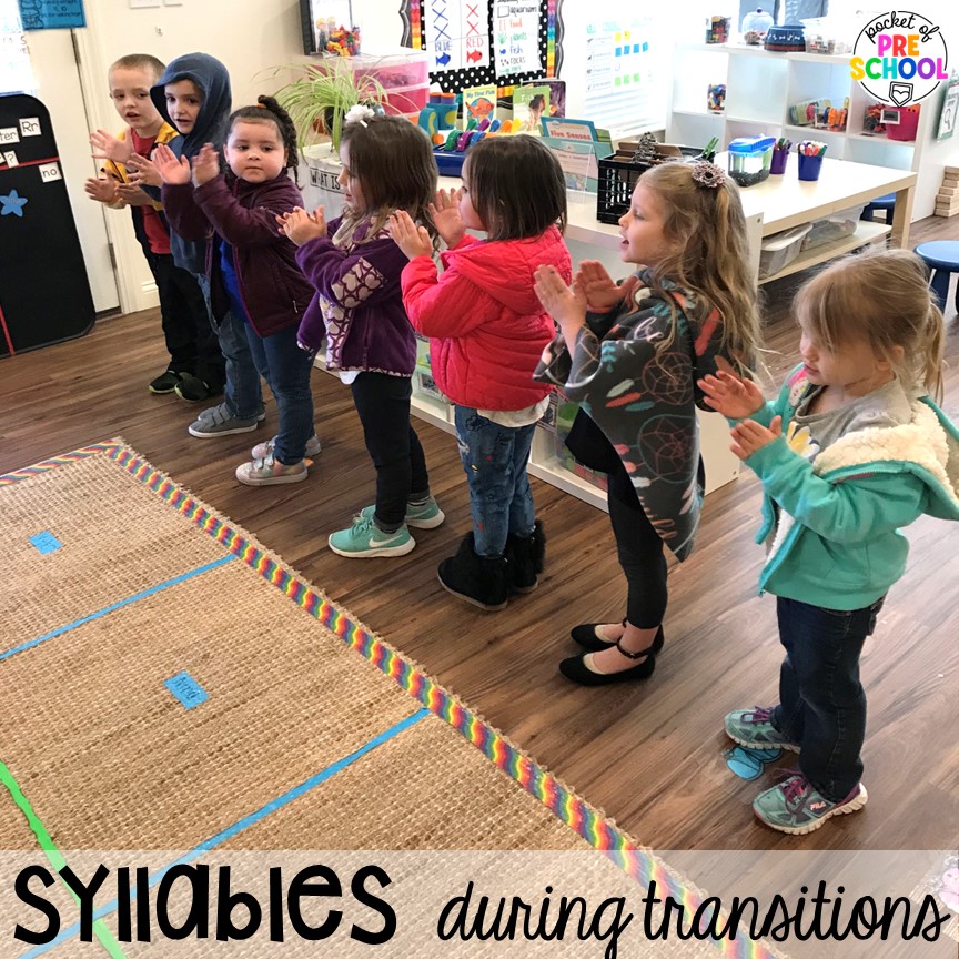 Syllables during transitions is a great way to move to a new activity. Check out this post with over 15 syllable activities for preschool, pre-k, and kindergarten students. 