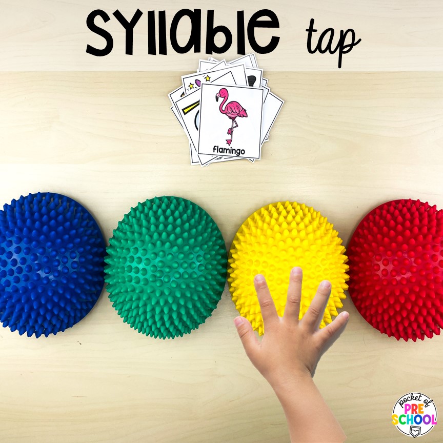 Syllable tap is a sensory option for students to practice syllables. Check out this post with over 15 syllable activities for preschool, pre-k, and kindergarten students.