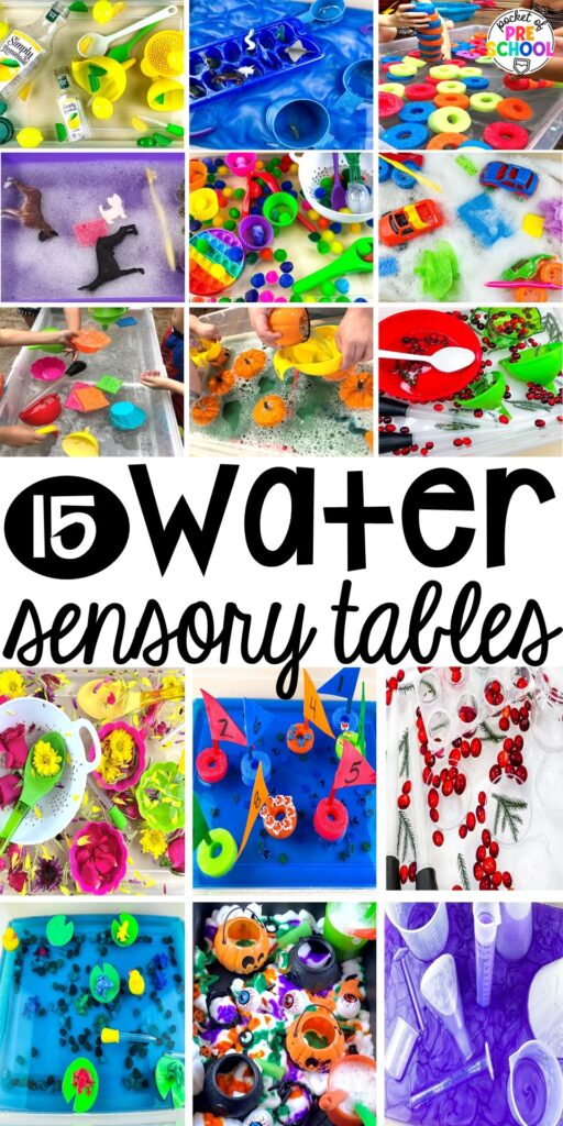 15 Water Sensory Table Ideas for preschool, pre-k, and kindergarten students to explore, develop muscles, & increase their problem solving skills.