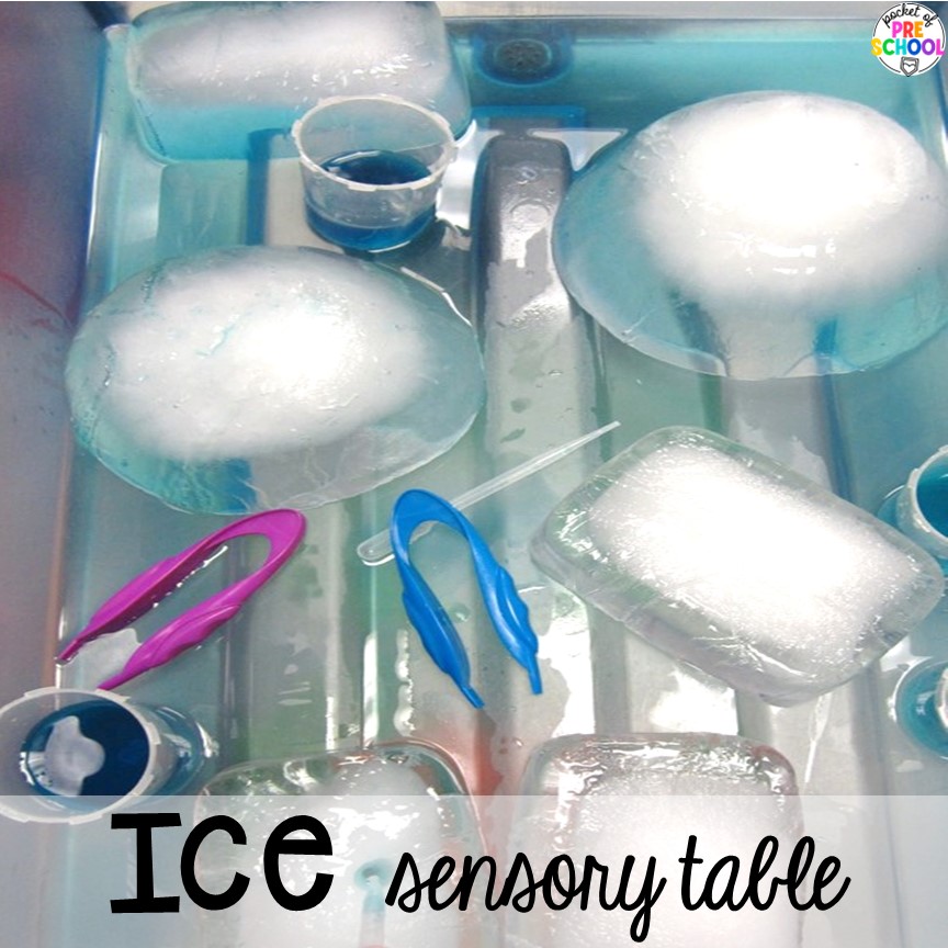 Ice Sensory Table perfect for little learners to explore ice and water together. Water Sensory Table Ideas for preschool, pre-k, and kindergarten students to explore, develop muscles, & increase their problem solving skills.