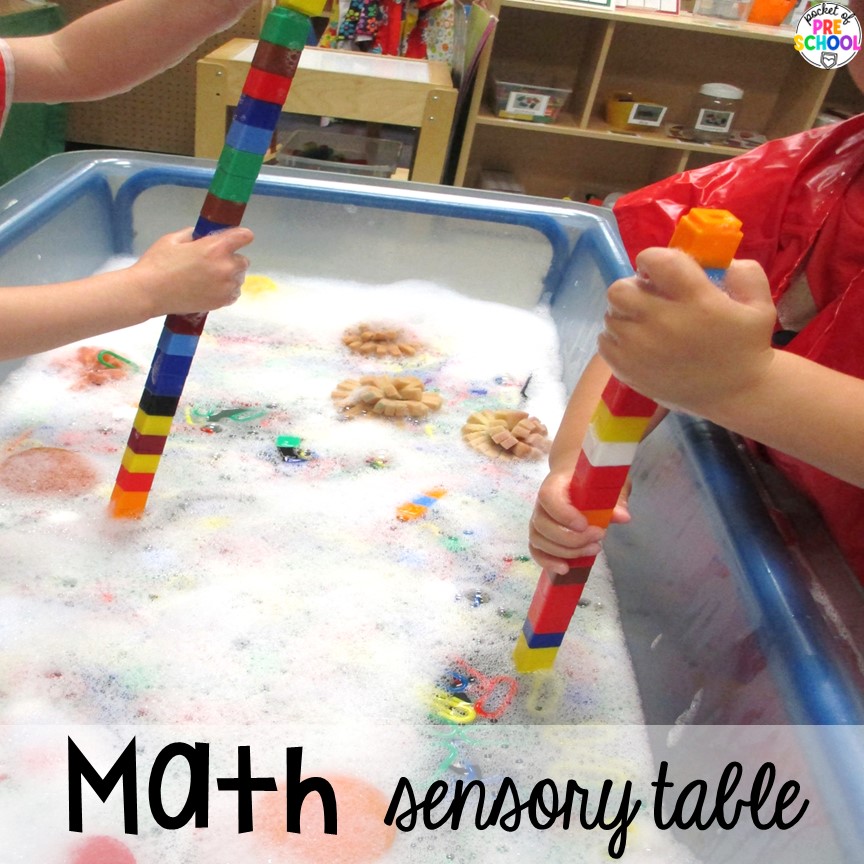 Math Sensory Table is a great way to get your math manipulatives cleaned and let little learners explore their learning tools. Water Sensory Table Ideas for preschool, pre-k, and kindergarten students to explore, develop muscles, & increase their problem solving skills.